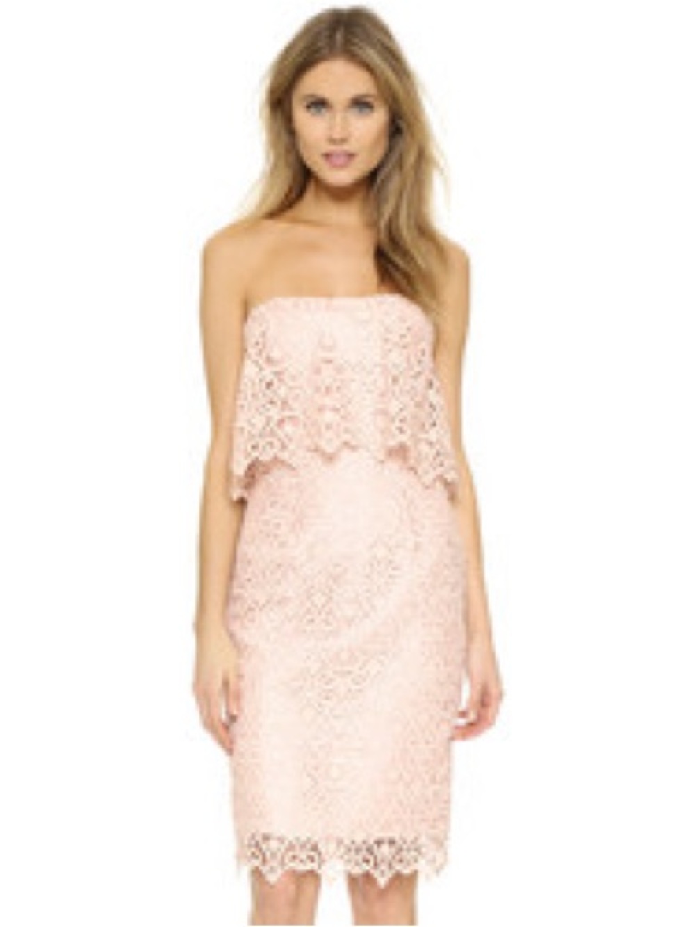 BLACK HALO EVE Strapless Lace Overlay Dress in Blush Pink Size 6